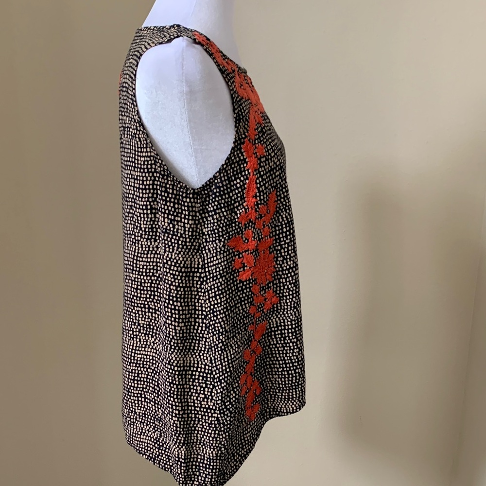 THML Sleeveless Black Blouse with Orange Embroidered Flowers & Cream Dots - Picture 4 of 15